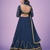 Navy-blue embroidered georgette semi stitched lehenga