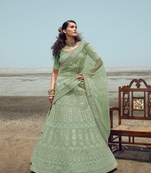 Green embroidered organza semi stitched lehenga