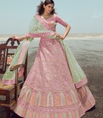 Pink embroidered organza semi stitched lehenga