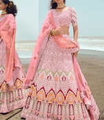 Pink embroidered georgette semi stitched lehenga