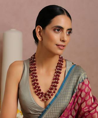 Red Gold Tone Beads Layered Necklace 1