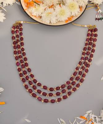 Red Gold Tone Beads Layered Necklace 2