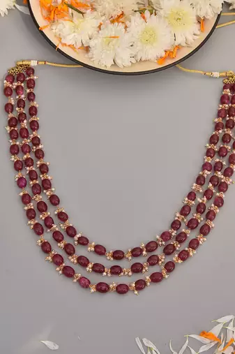 Red Gold Tone Beads Layered Necklace