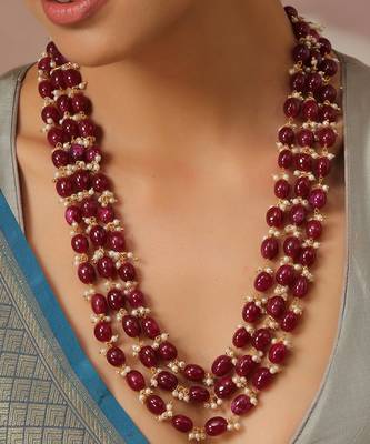 Red Gold Tone Beads Layered Necklace 3