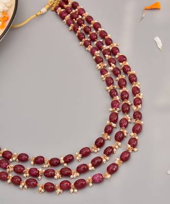 Red Gold Tone Beads Layered Necklace 4