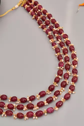 Red Gold Tone Beads Layered Necklace