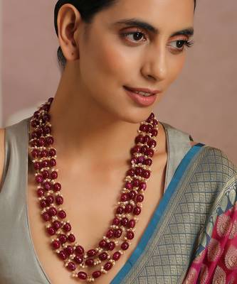 Red Gold Tone Beads Layered Necklace 5
