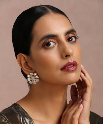 Dual Tone Polki Stud Earrings 1