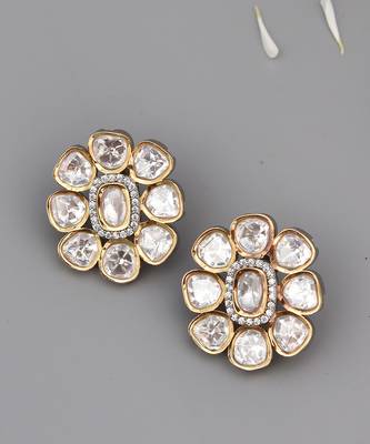 Dual Tone Polki Stud Earrings 2
