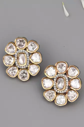 Dual Tone Polki Stud Earrings