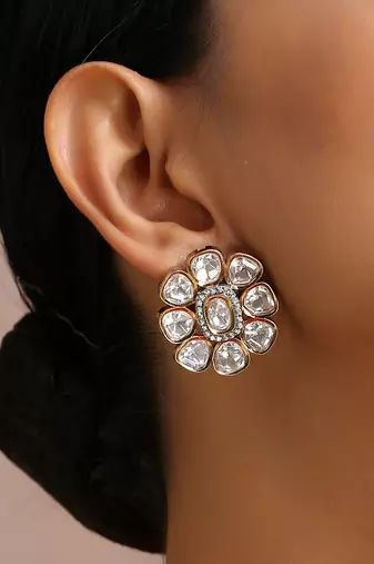 Dual Tone Polki Stud Earrings