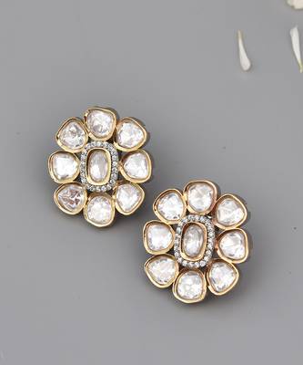 Dual Tone Polki Stud Earrings 4