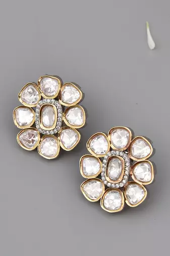 Dual Tone Polki Stud Earrings