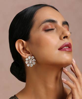 Dual Tone Polki Stud Earrings 5