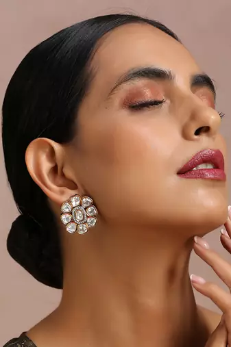 Dual Tone Polki Stud Earrings
