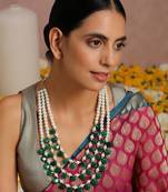 Green And White Pearls Layered Necklace