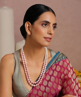 Pink And White Pearls Layered Necklace 1