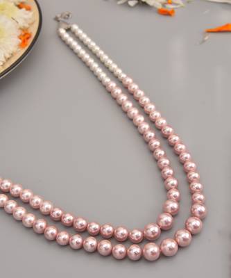 Pink And White Pearls Layered Necklace 2