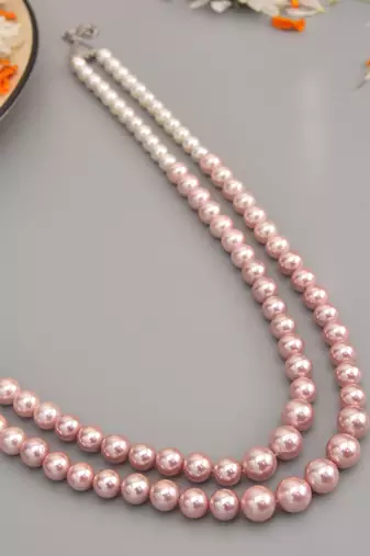 Pink And White Pearls Layered Necklace