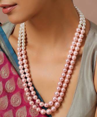 Pink And White Pearls Layered Necklace 3