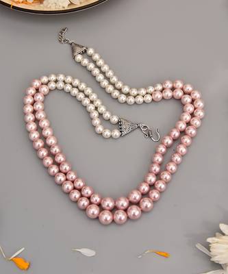 Pink And White Pearls Layered Necklace 4