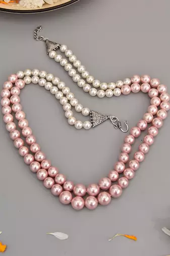 Pink And White Pearls Layered Necklace