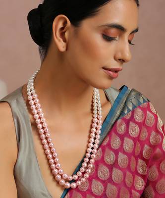 Pink And White Pearls Layered Necklace 5