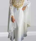 White Georgette Zari Work Kaftan for Festivals