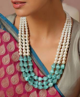 Green And White Pearls Layered Necklace 3
