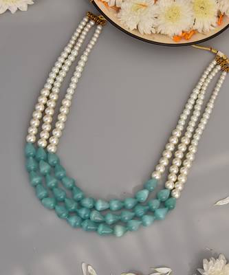 Green And White Pearls Layered Necklace 4