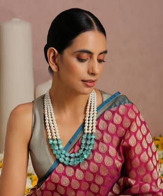 Green And White Pearls Layered Necklace 5