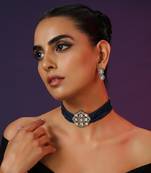 Blue Silver Tone Polki Choker Set