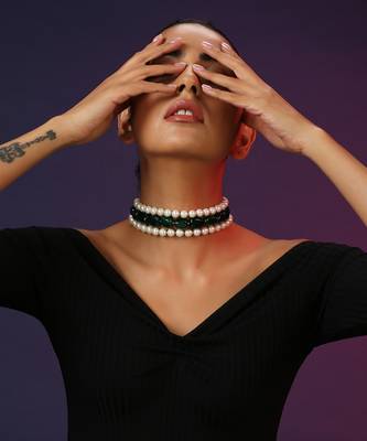 Green And White Pearls Choker Necklace 5