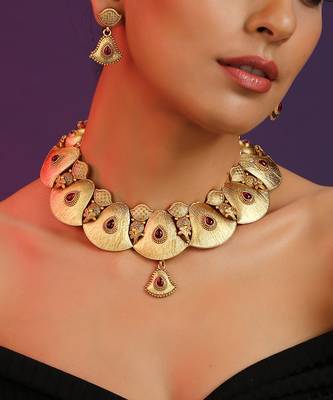 Red Gold Tone Temple Set 3