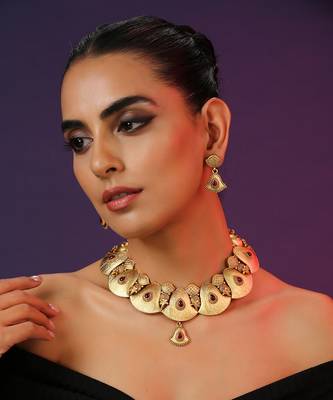 Red Gold Tone Temple Set 5