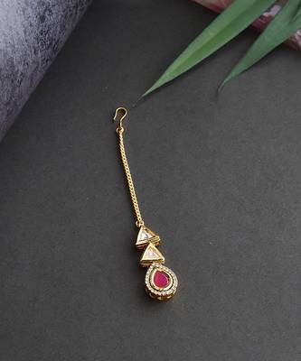 Red Gold Tone Kundan Maang Tikka 2