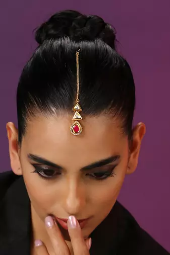 Red Gold Tone Kundan Maang Tikka