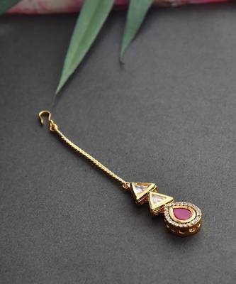 Red Gold Tone Kundan Maang Tikka 4