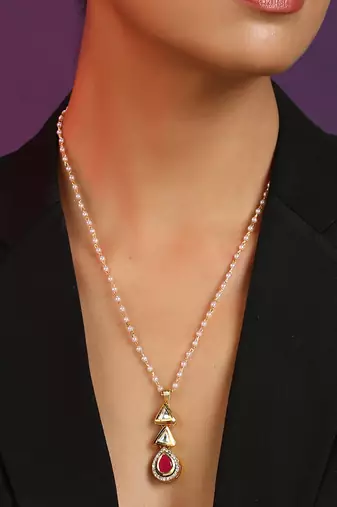 Red Gold Tone Kundan Locket