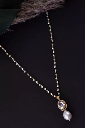 Gold Tone Kundan And Pearl Pendant