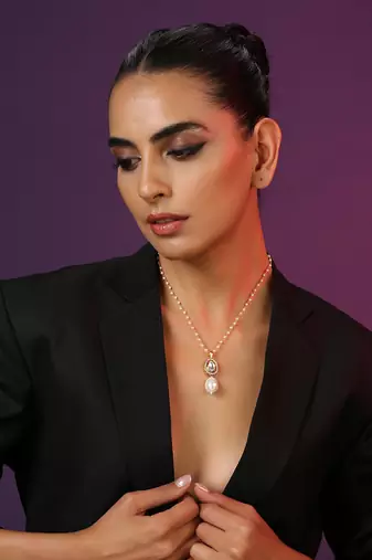 Gold Tone Kundan And Pearl Pendant