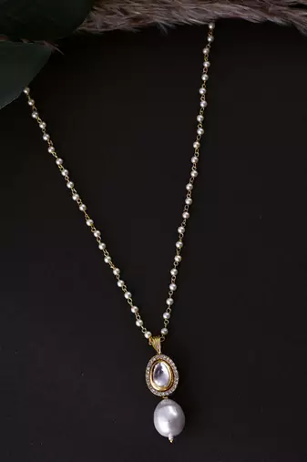 Gold Tone Kundan And Pearl Pendant