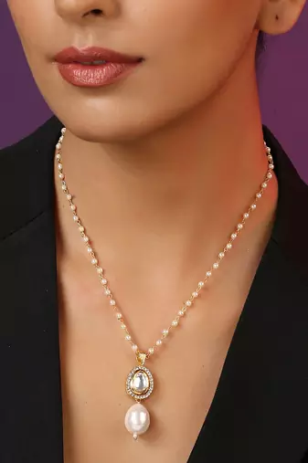 Gold Tone Kundan And Pearl Pendant