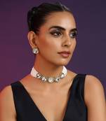 White Silver Tone Polki Choker With Pearls