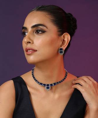Blue Silver Tone Choker Set 1