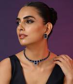 Blue Silver Tone Choker Set