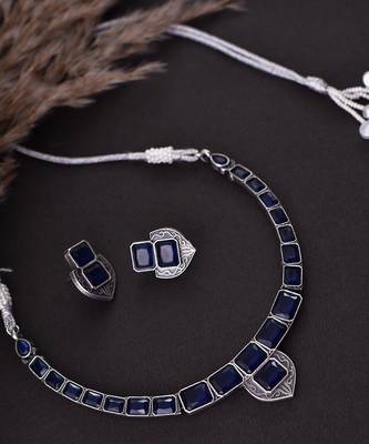 Blue Silver Tone Choker Set 2