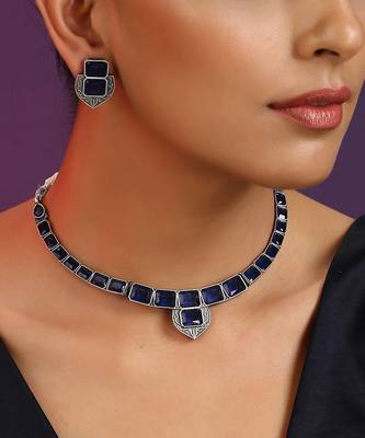 Blue Silver Tone Choker Set 3