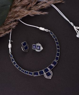 Blue Silver Tone Choker Set 4