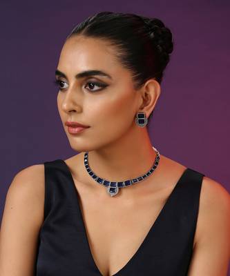 Blue Silver Tone Choker Set 5